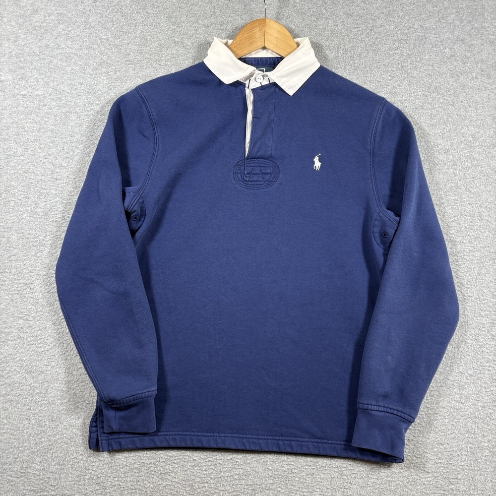 Vintage Polo Ralph Lauren Fleece Rugby Sweatshirt Men S Navy Blue Pony Y2K